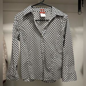 Talbots Black and White Patterned Women's Button Down Shirt